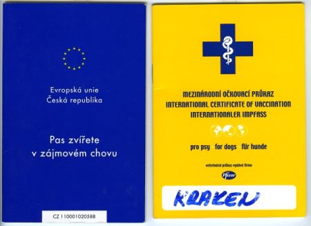 Pas zvířete v zájmovém chovu (EU) a Mezinárodní očkovací průkaz pro psy